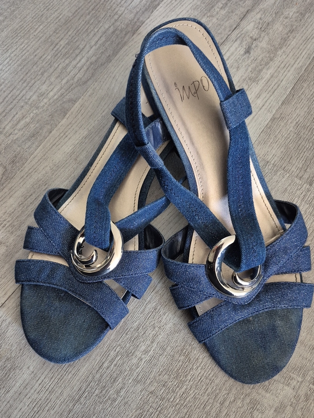 Impo Denim Blue Slingback Sandals with Silver Accent